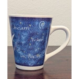 Mary Kay Blue Coffee Mug Dream Believe Achieve White Star Inspirational Ceramic